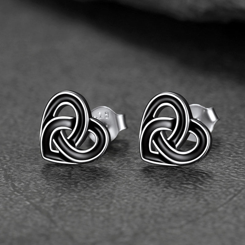 Flash Black Celtic Heart Stud Earrings for in Silver