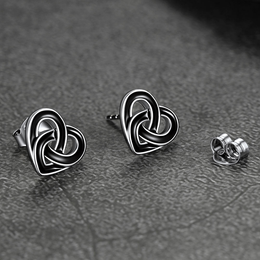 Flash Black Celtic Heart Stud Earrings for in Silver
