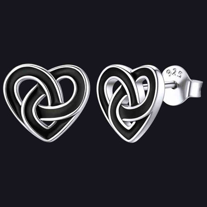 Flash Black Celtic Heart Stud Earrings for in Silver