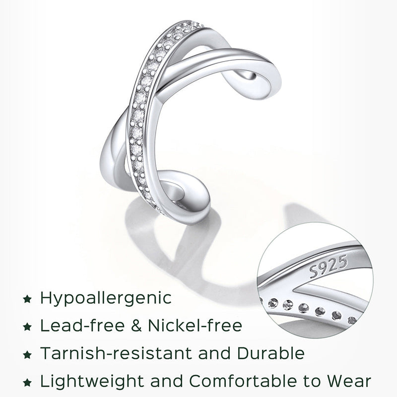 925 Sterling Silver Diamond Ear Cuff Earrings for