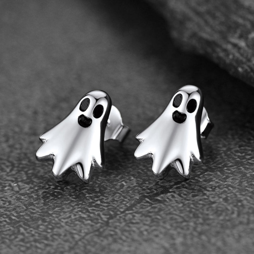 Halloween Silver Ghost Stud Earrings for