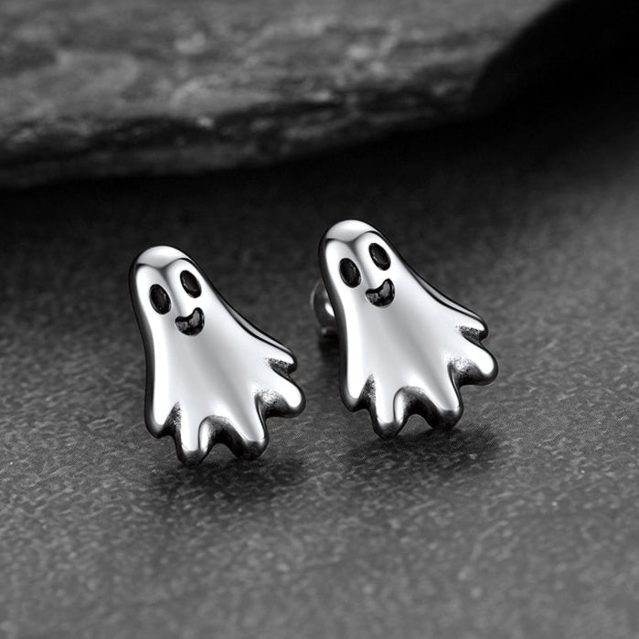 Halloween Silver Ghost Stud Earrings for