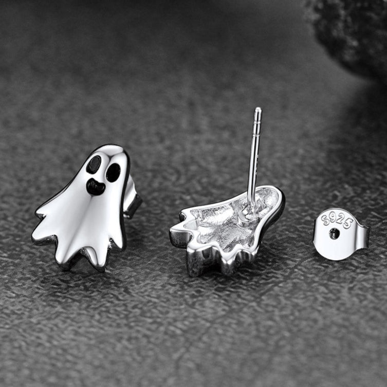 Halloween Silver Ghost Stud Earrings for