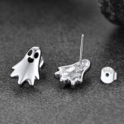 Halloween Silver Ghost Stud Earrings for