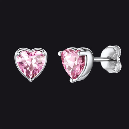 Silver Heart Birthstone Stud Earrings for