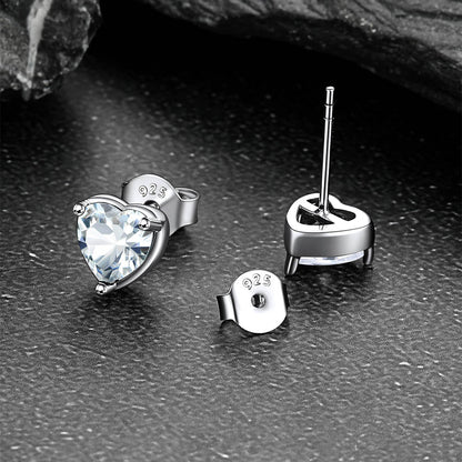Silver Heart Birthstone Stud Earrings for