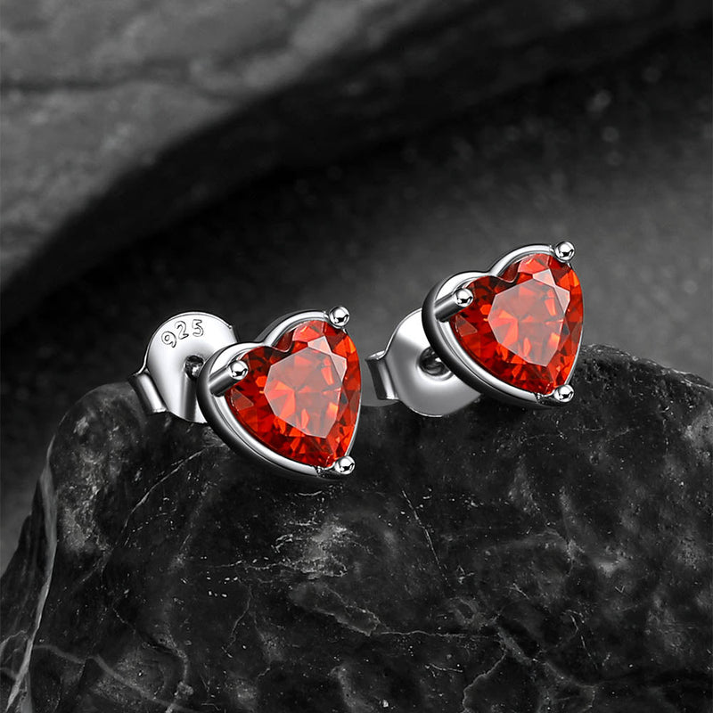 Silver Heart Birthstone Stud Earrings for