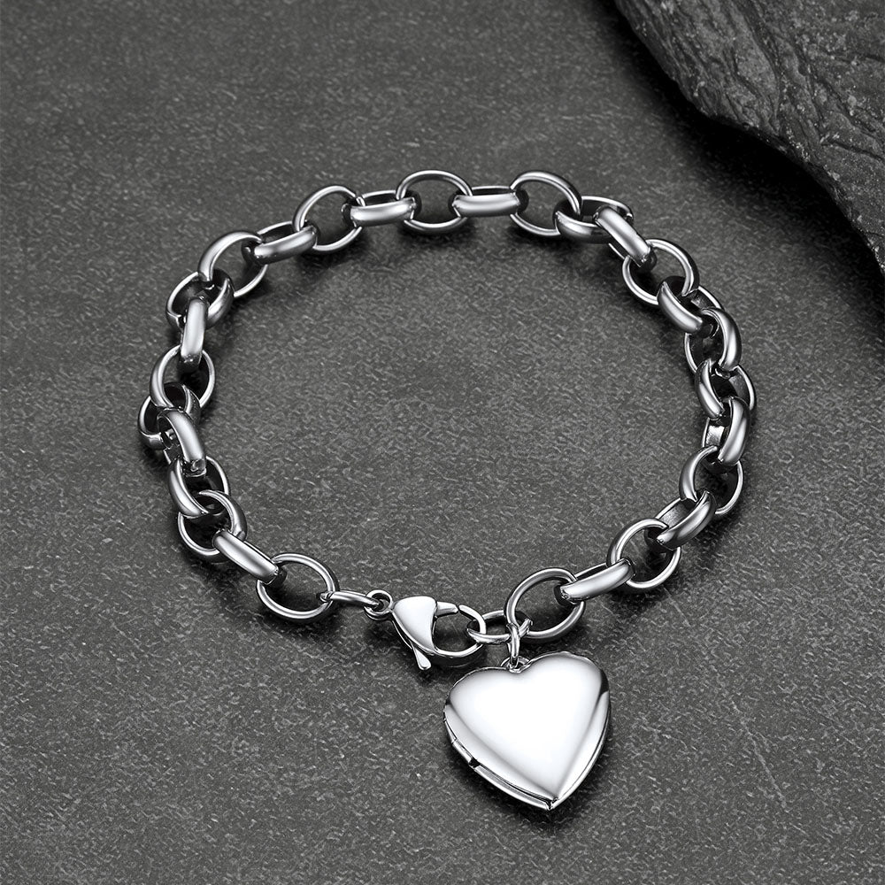 Personalized Heart Picture Locket Bracelet for Girlfriend