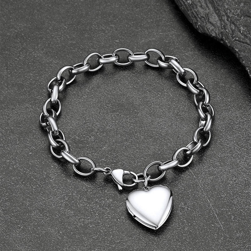 Personalized Heart Picture Locket Bracelet for Girlfriend