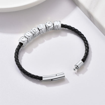Personalized Initial Beaded Braided Leather Rope Bracelet for