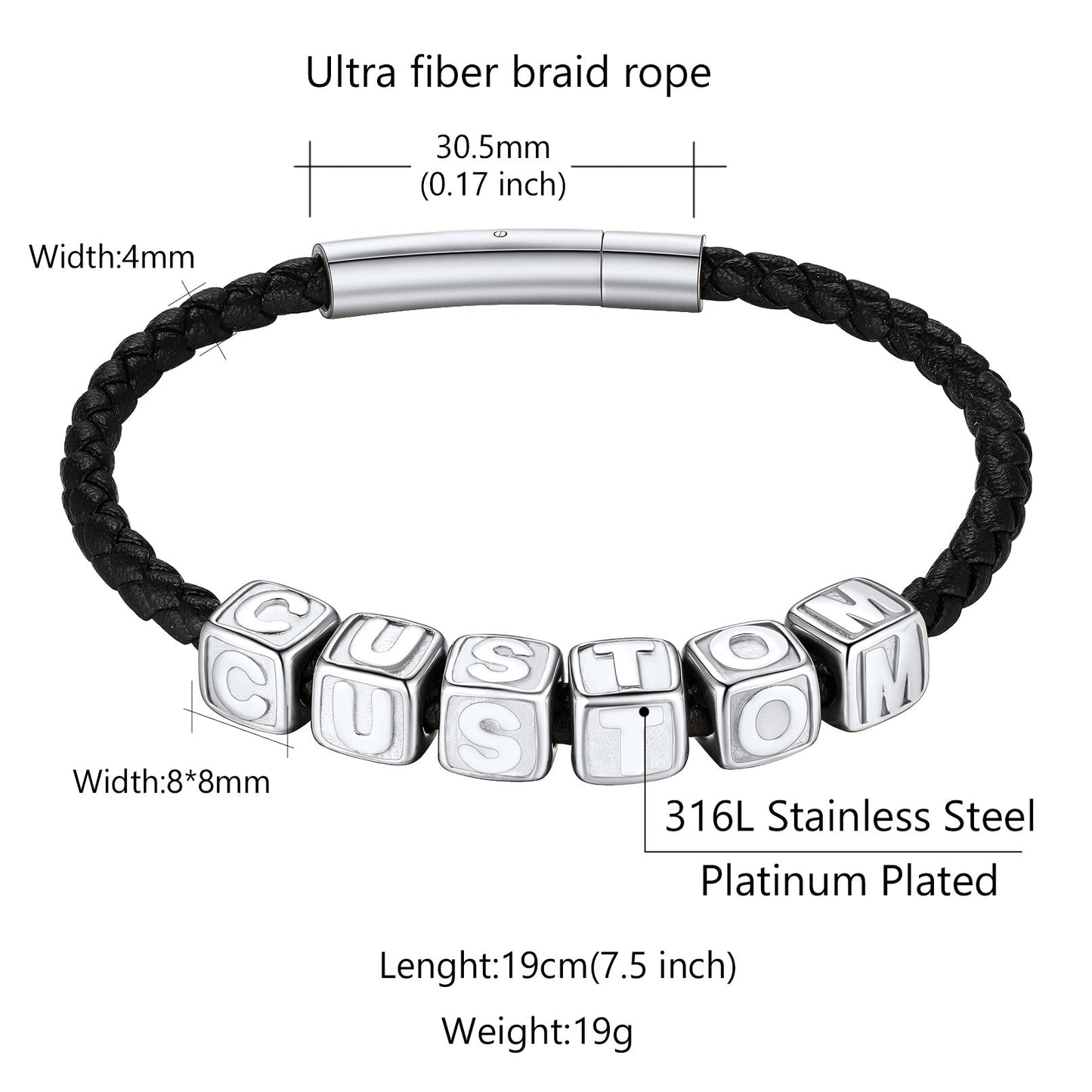 Personalized Initial Beaded Braided Leather Rope Bracelet for