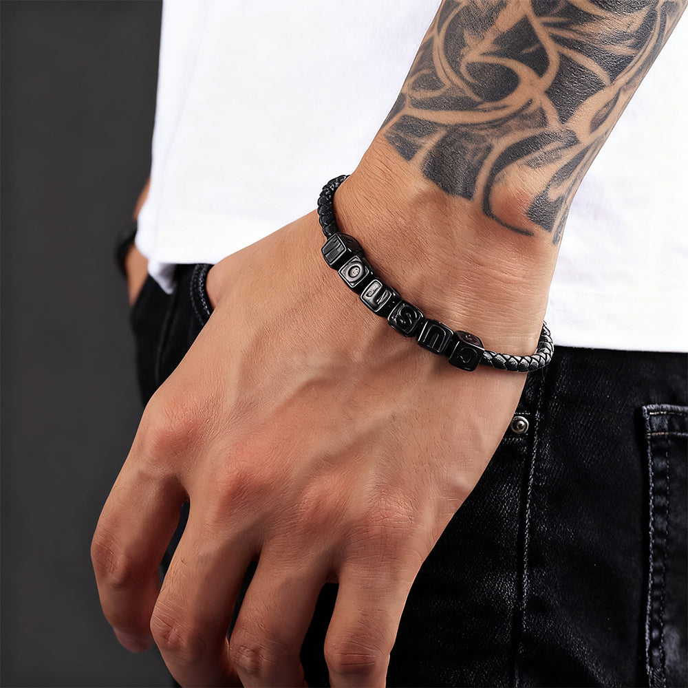 Personalized Initial Beaded Braided Leather Rope Bracelet for