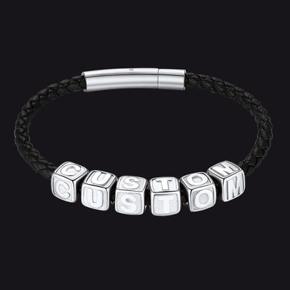 Personalized Initial Beaded Braided Leather Rope Bracelet for
