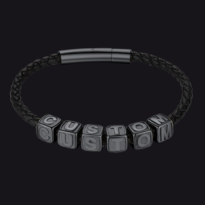 Personalized Initial Beaded Braided Leather Rope Bracelet for