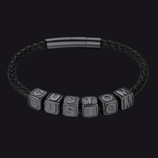 Personalized Initial Beaded Braided Leather Rope Bracelet for