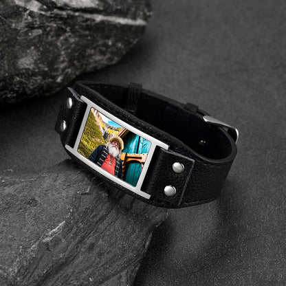 Personalized Picture Leather Bracelet Black Wristband for