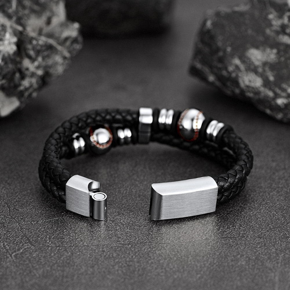 Sport Baseball Leather Cuff Bracelet Braided for