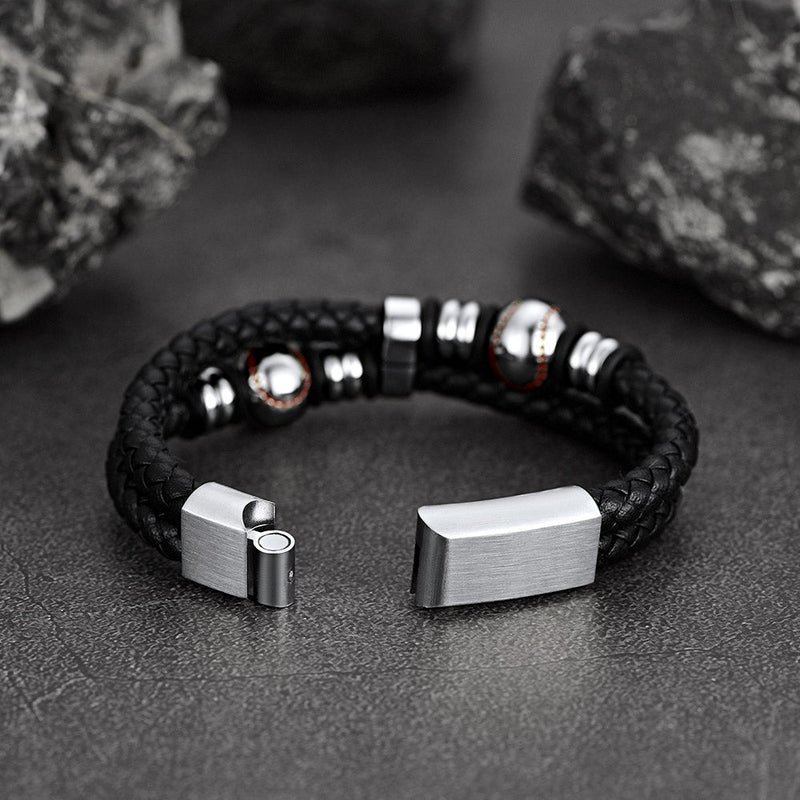 Sport Baseball Leather Cuff Bracelet Braided for