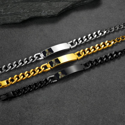 Personalized Nameplate Cuban Link Chain Bracelet With Picture for