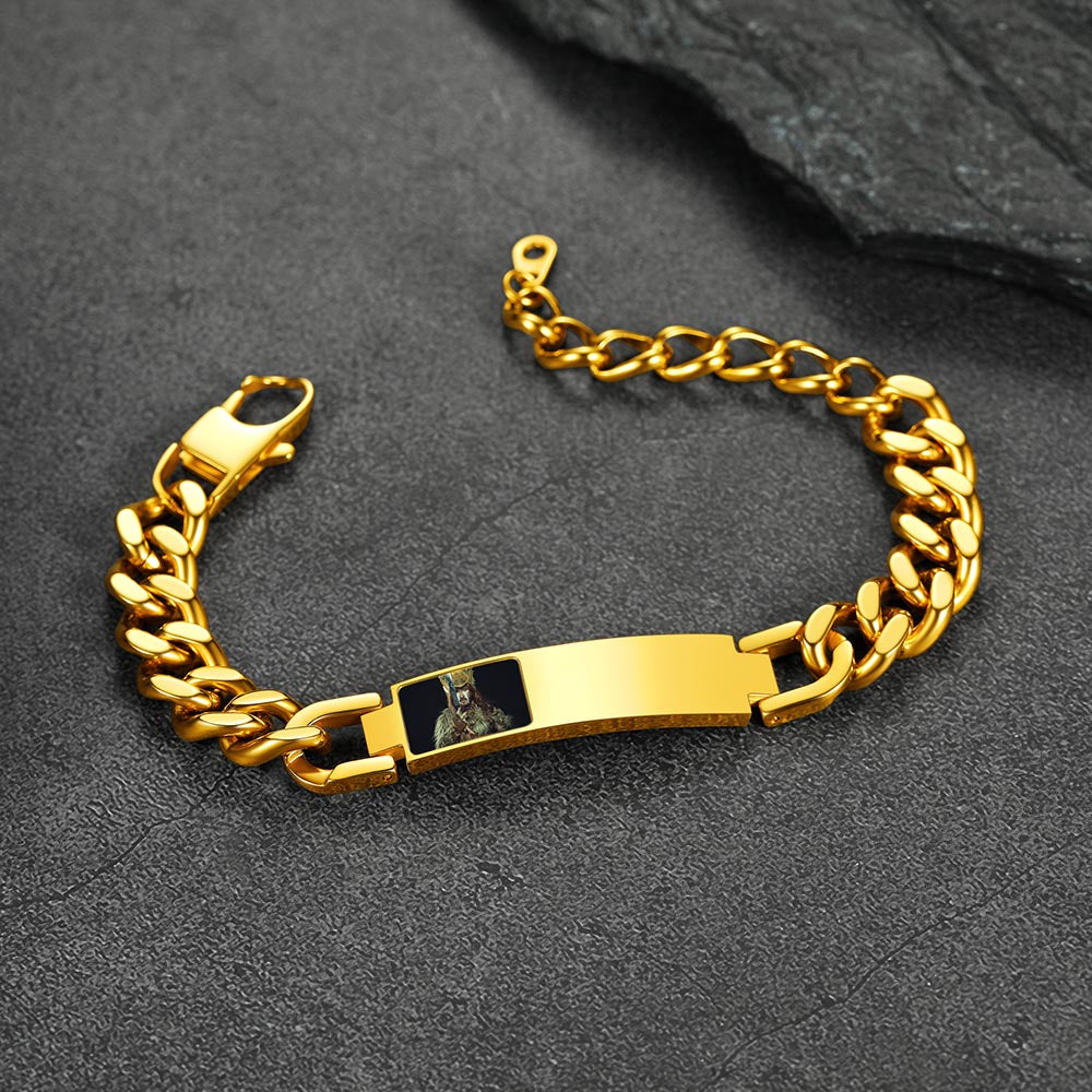 Personalized Nameplate Cuban Link Chain Bracelet With Picture for