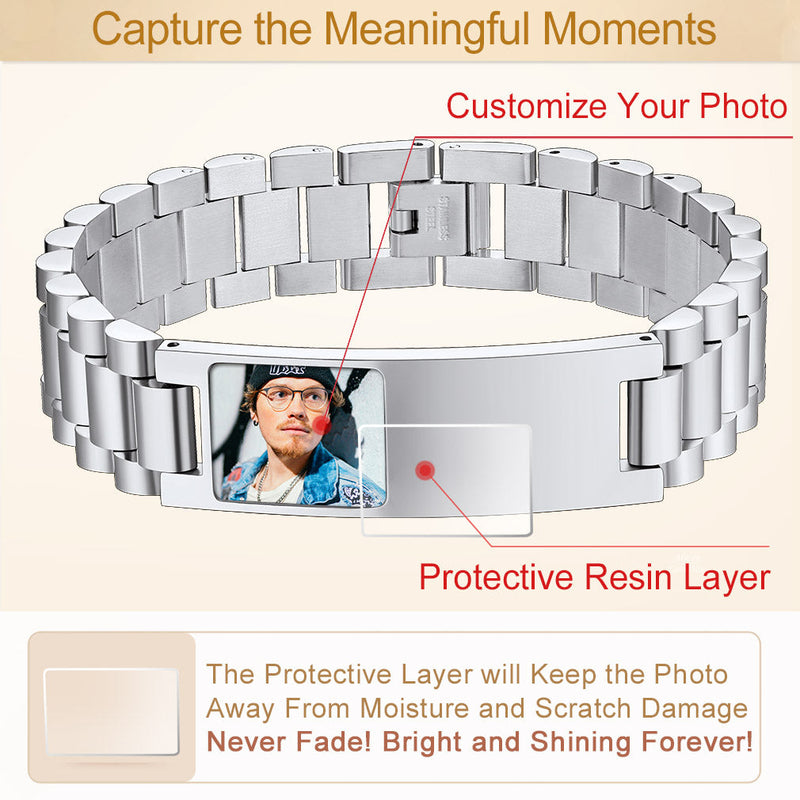 Customized Bar Watch Strap Chain Bracelet With Picture for