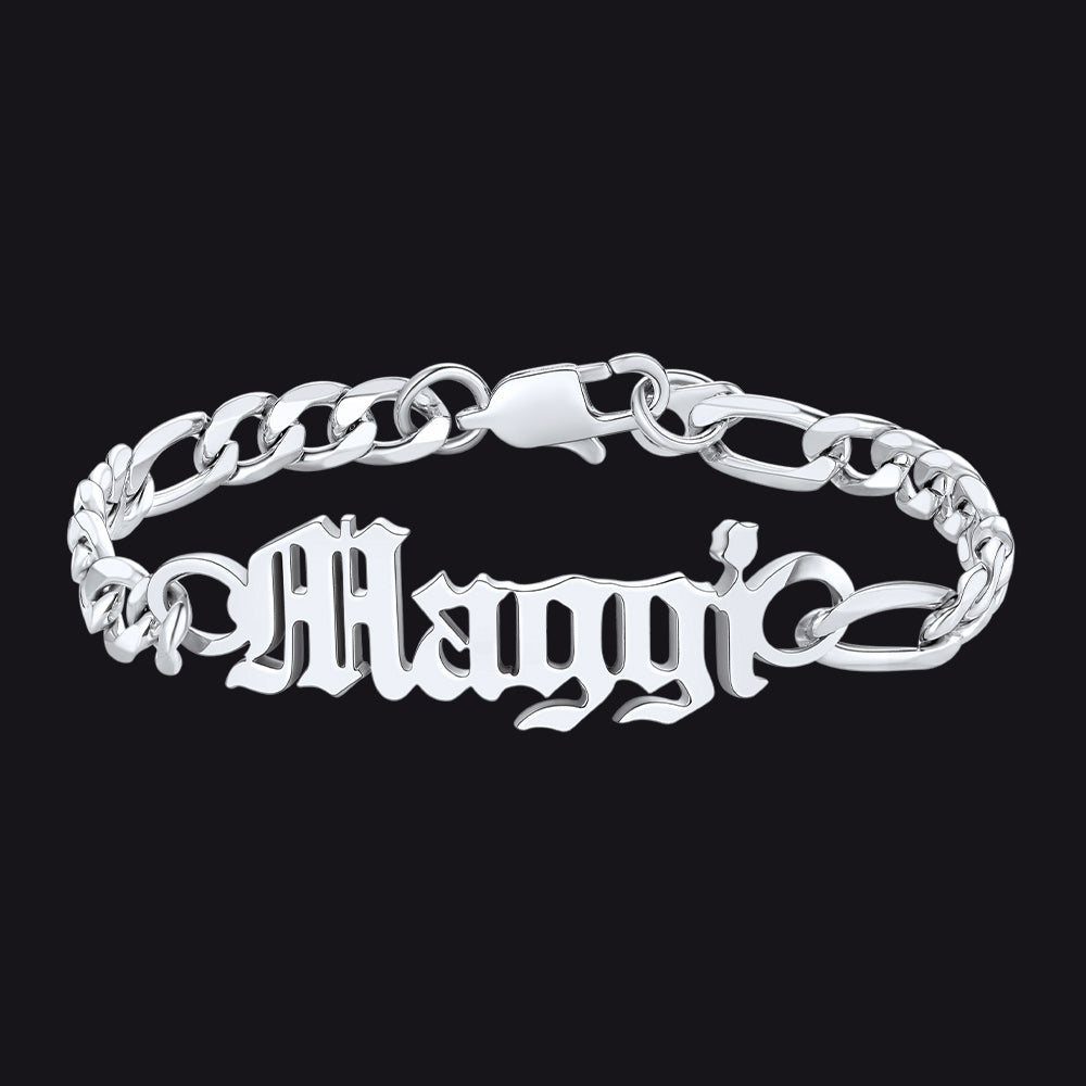 Engraved Name 6mm Figaro Link Chain Bracelet Gift for