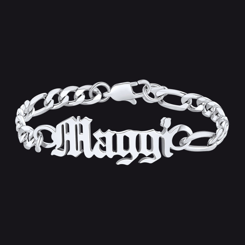 Engraved Name 6mm Figaro Link Chain Bracelet Gift for