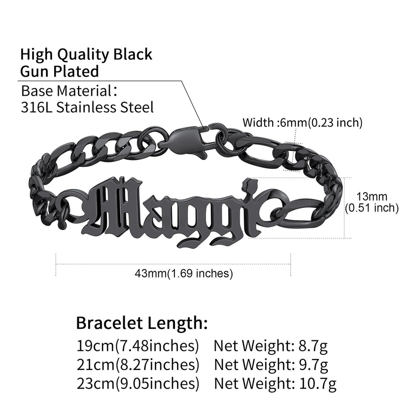 Engraved Name 6mm Figaro Link Chain Bracelet Gift for