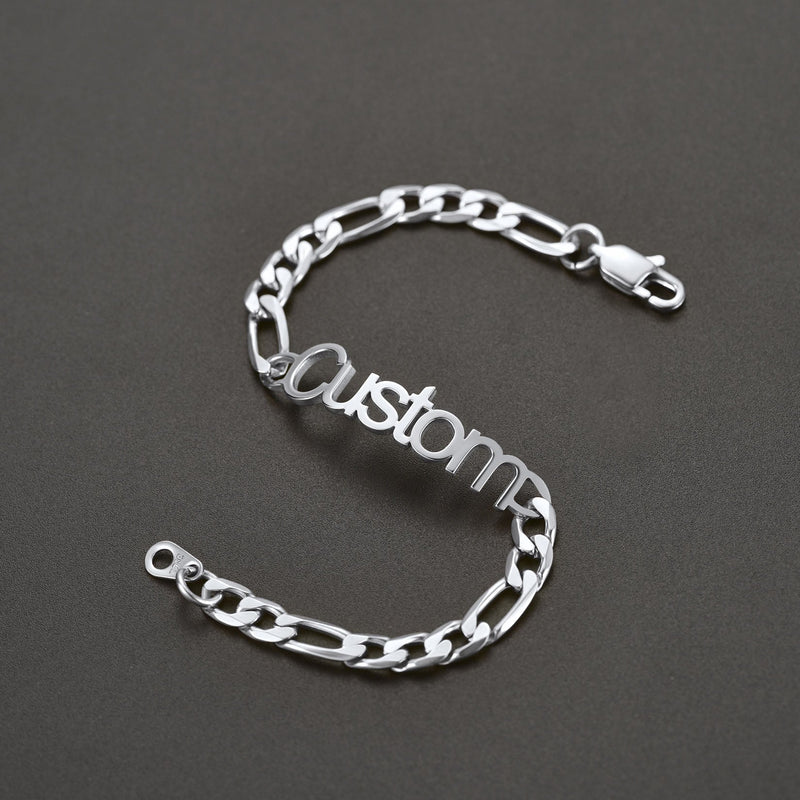 Engraved Name 6mm Figaro Link Chain Bracelet Gift for