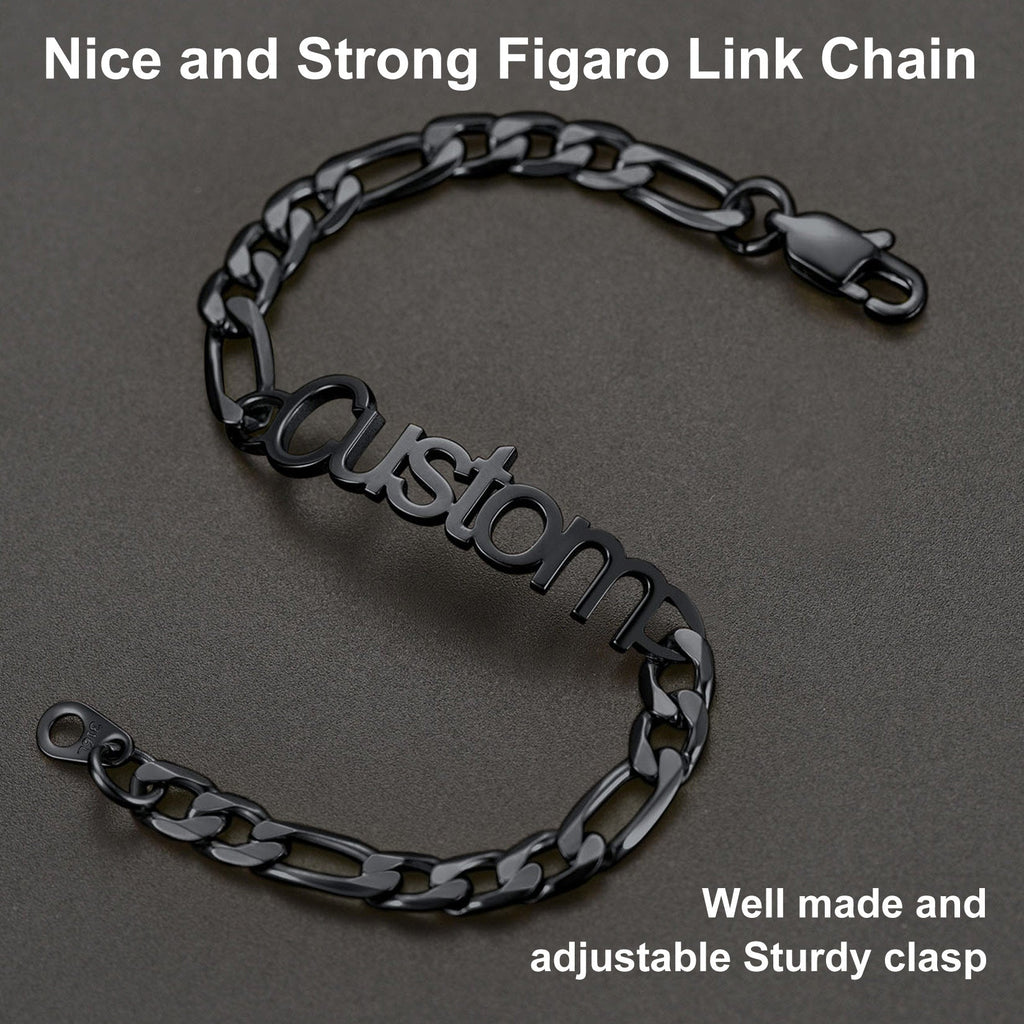 Engraved Name 6mm Figaro Link Chain Bracelet Gift for