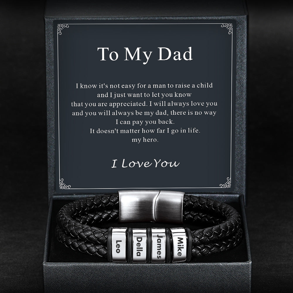 Personalized Braided Leather Bracelet With Engraved Name Beaded for