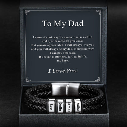 Personalized Braided Leather Bracelet With Engraved Name Beaded for