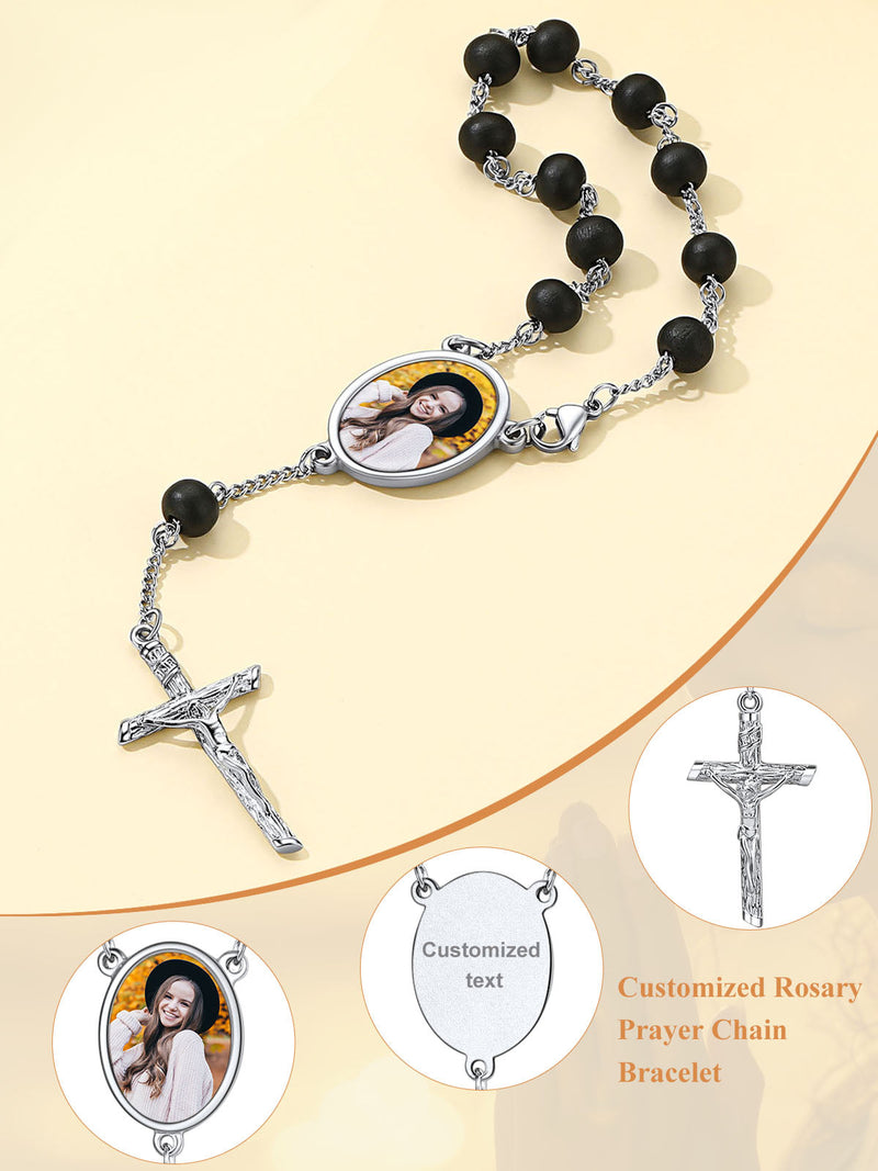 Personalized Picture Rosary Beads Cross Bracelets for