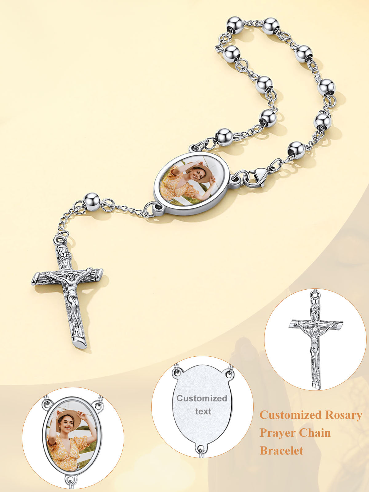 Custom Picture Rosary Beads Bracelets With Cross for