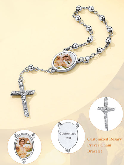 Custom Picture Rosary Beads Bracelets With Cross for