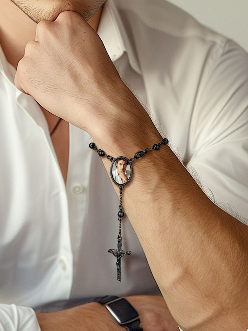 Custom Picture Rosary Beads Bracelets With Cross for