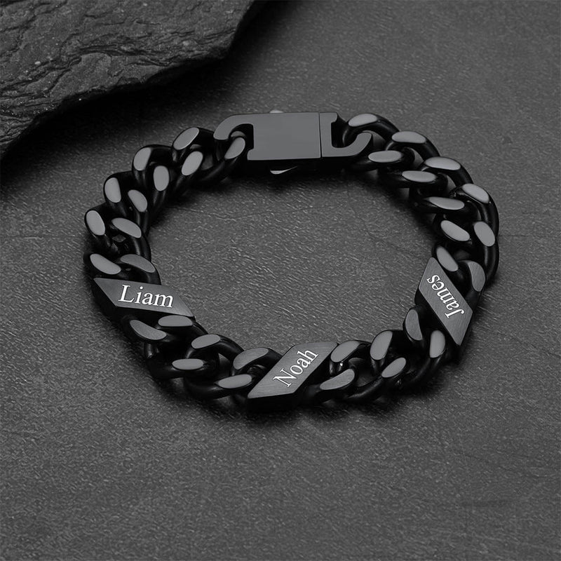 Custom Engraved Name Cuban Chain Bracelet for 7/9/12mm Width