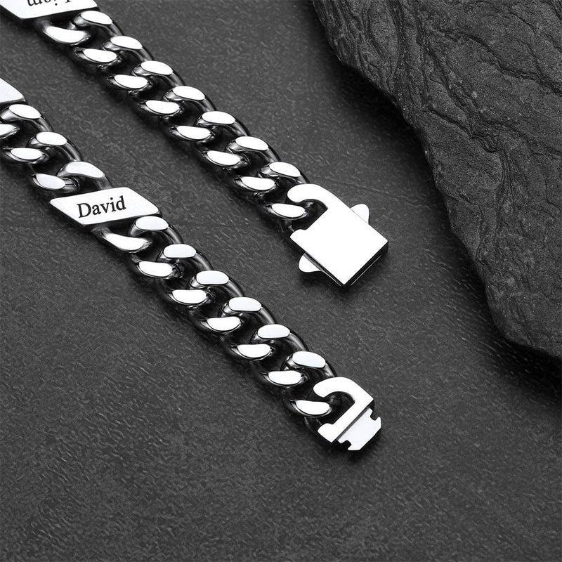 Custom Engraved Name Cuban Chain Bracelet for 7/9/12mm Width