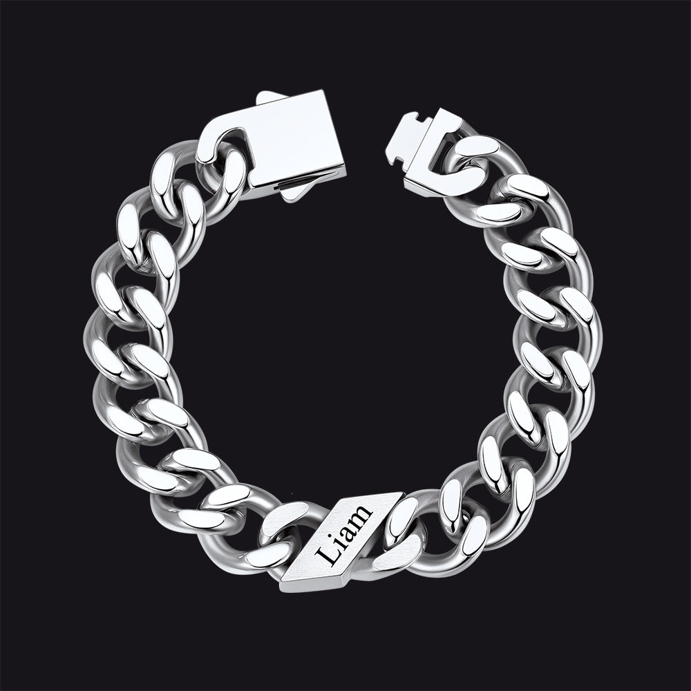Custom Engraved Name Cuban Chain Bracelet for 7/9/12mm Width