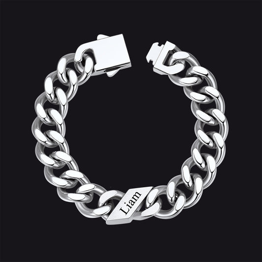 Custom Engraved Name Cuban Chain Bracelet for 7/9/12mm Width