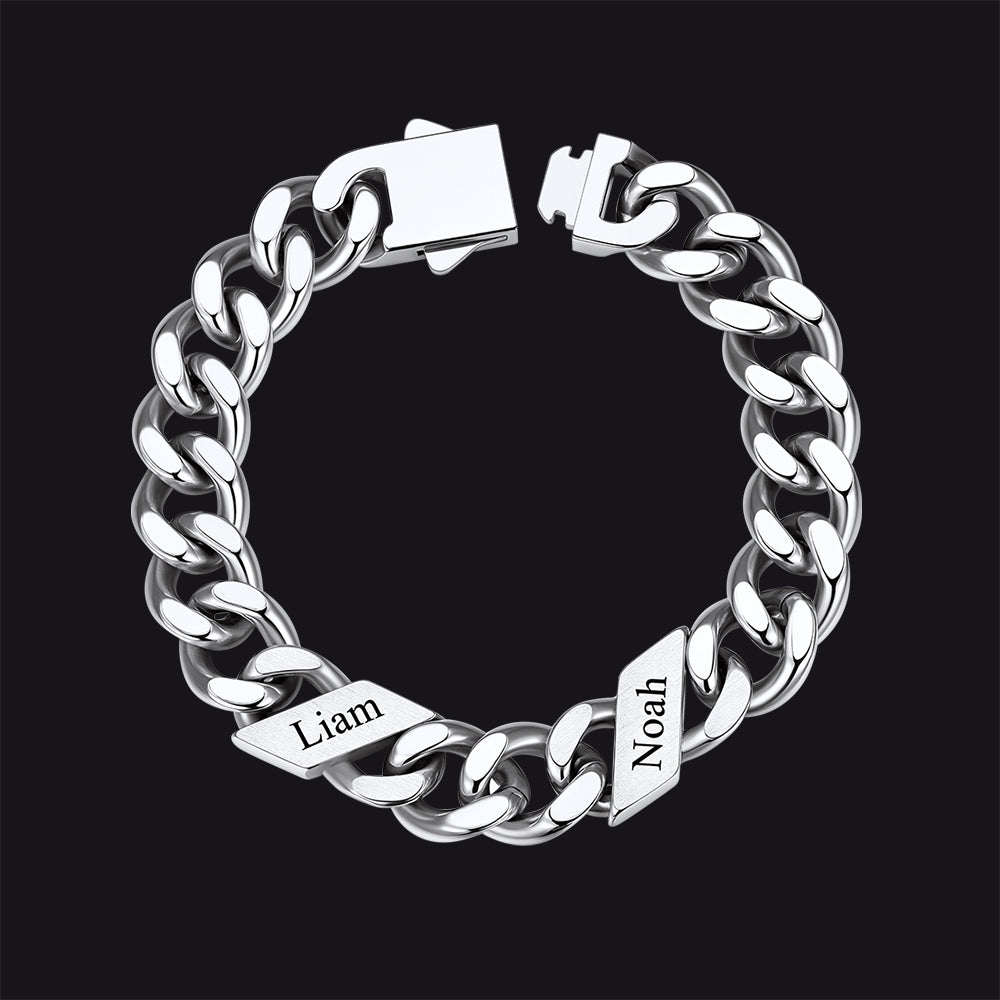Custom Engraved Name Cuban Chain Bracelet for 7/9/12mm Width