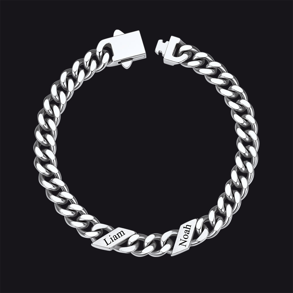 Custom Engraved Name Cuban Chain Bracelet for 7/9/12mm Width