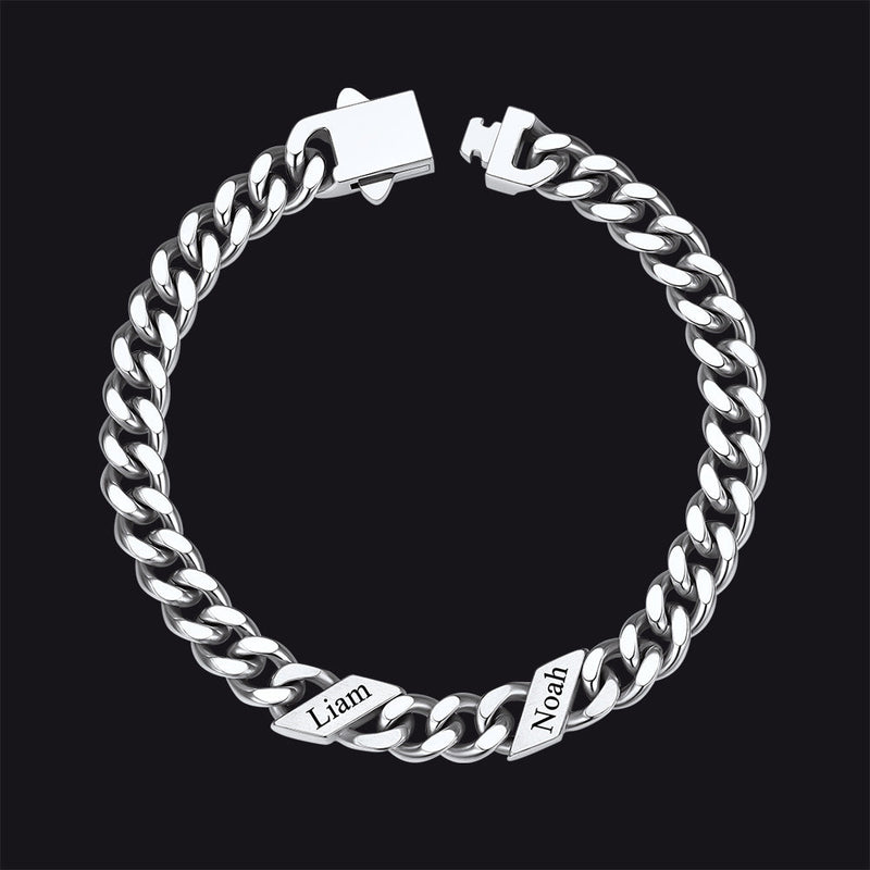 Custom Engraved Name Cuban Chain Bracelet for 7/9/12mm Width