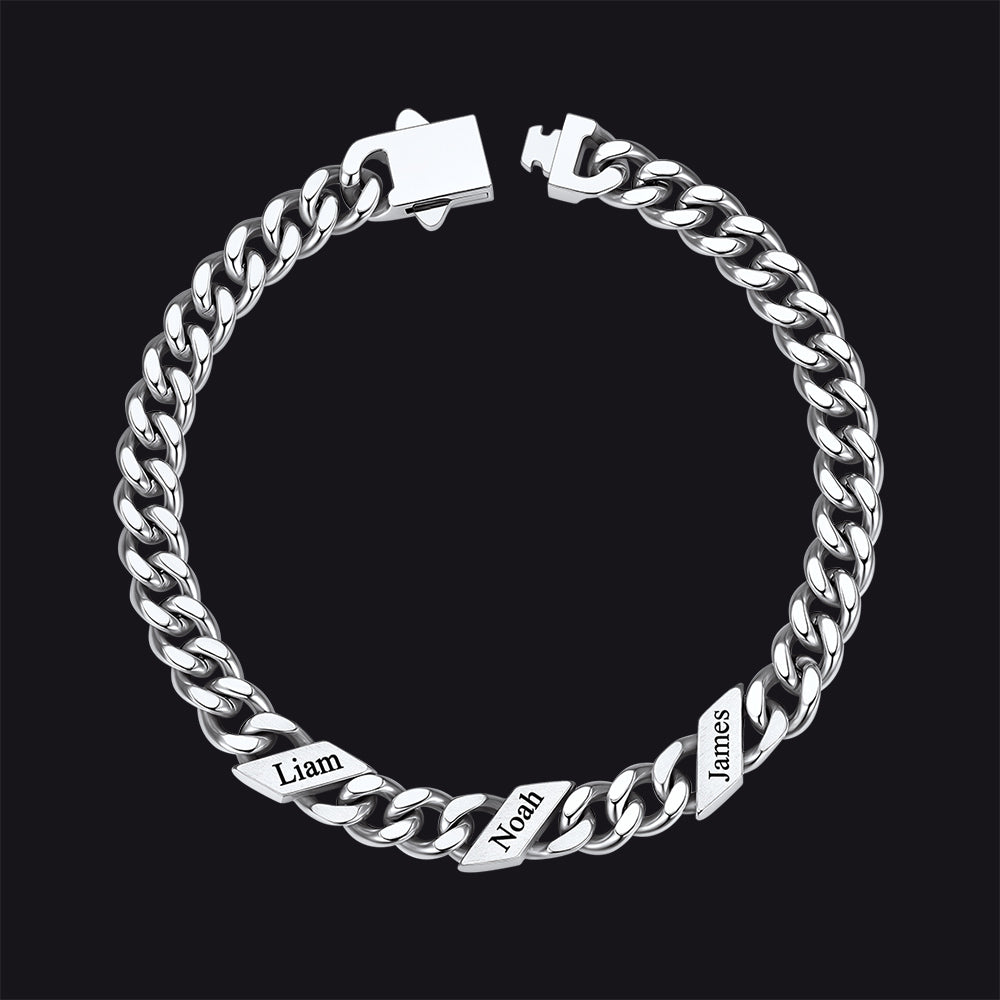 Custom Engraved Name Cuban Chain Bracelet for 7/9/12mm Width