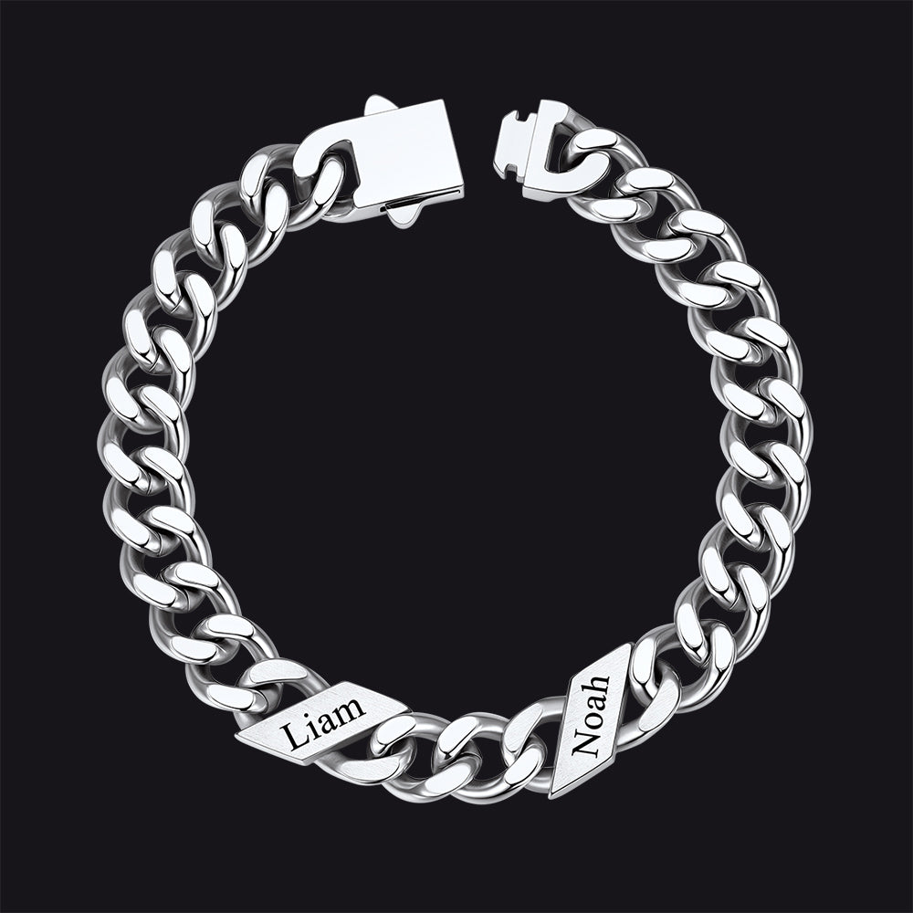 Custom Engraved Name Cuban Chain Bracelet for 7/9/12mm Width