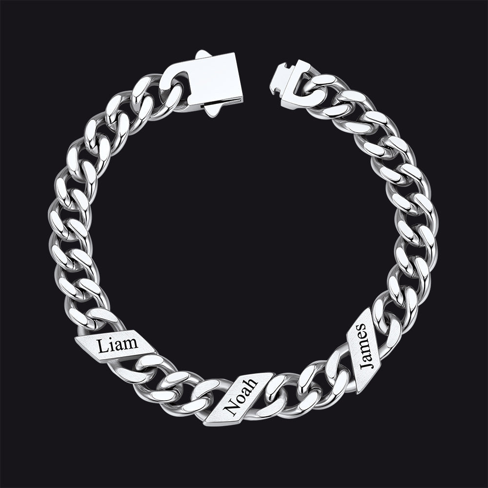 Custom Engraved Name Cuban Chain Bracelet for 7/9/12mm Width