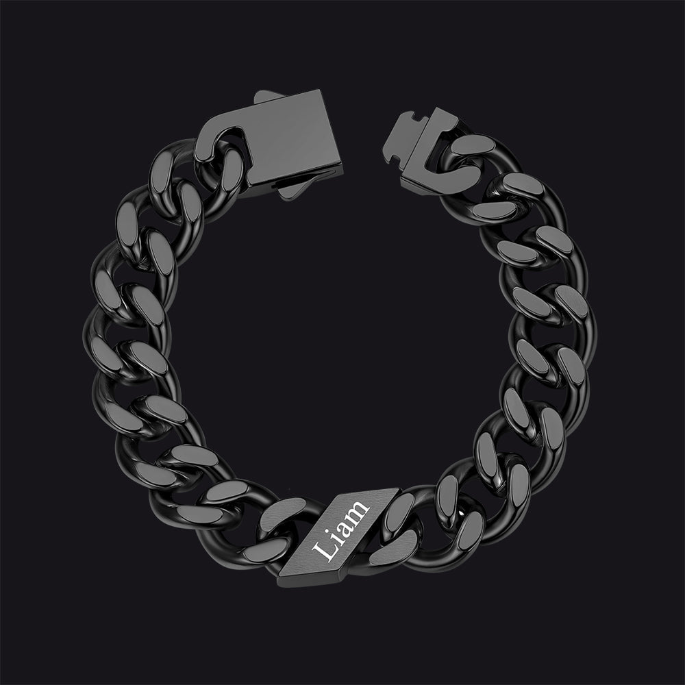 Custom Engraved Name Cuban Chain Bracelet for 7/9/12mm Width