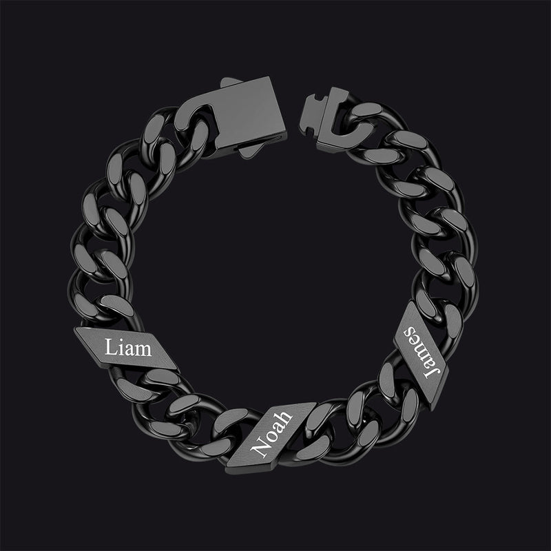 Custom Engraved Name Cuban Chain Bracelet for 7/9/12mm Width