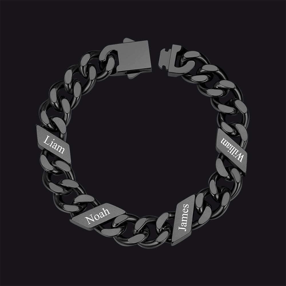 Custom Engraved Name Cuban Chain Bracelet for 7/9/12mm Width