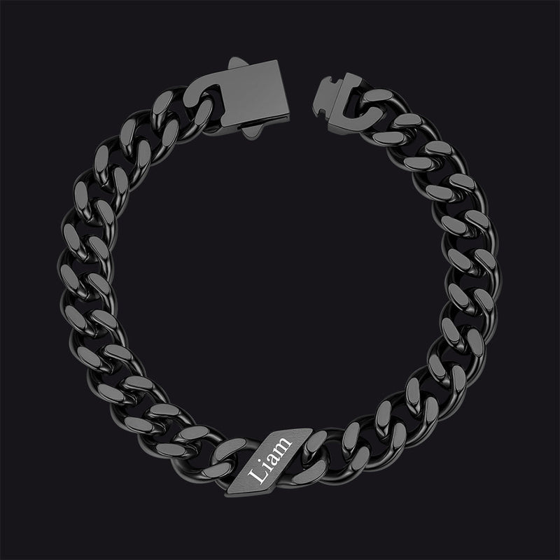 Custom Engraved Name Cuban Chain Bracelet for 7/9/12mm Width